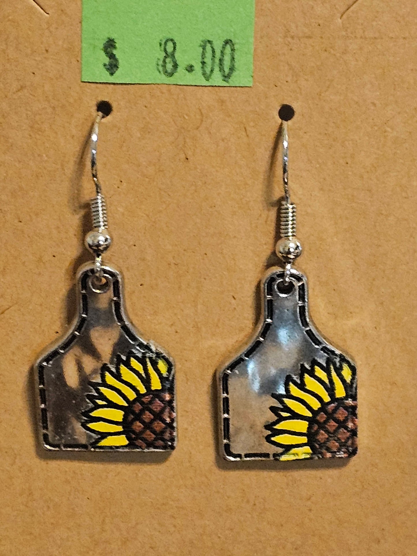 Silver Ear Tags w/Sunflowers