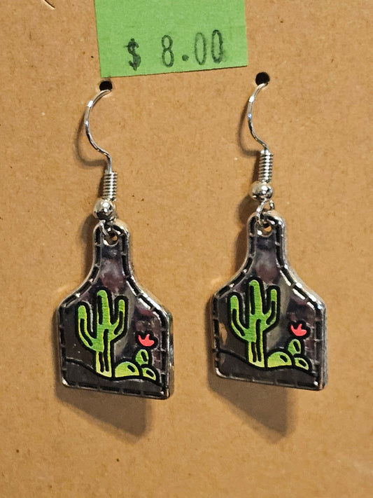 Silver Ear Tags w/Cactus