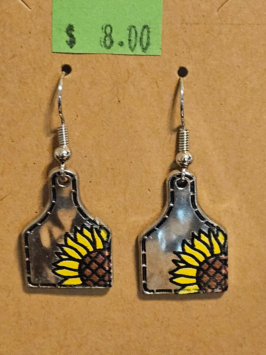 Silver Ear Tags w/Sunflowers