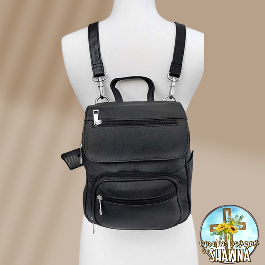 Compact Leather Carry Backpack Purse