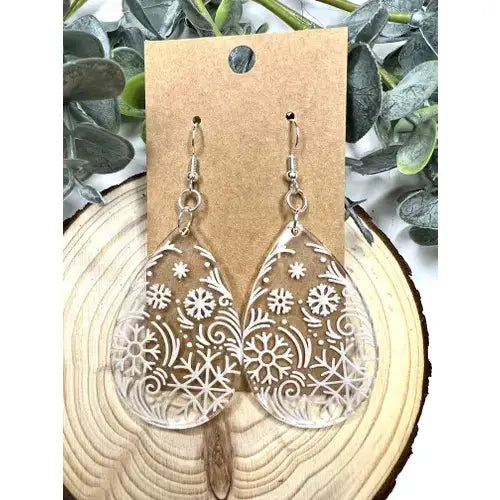 Snow Flurries Teardrop Acrylic Earrings