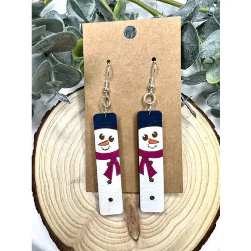 Snowman Bar Wooden Earrings